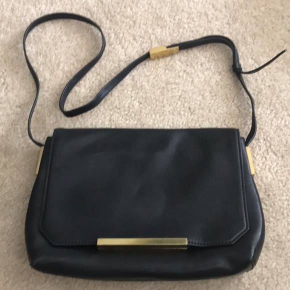 J Crew Black Leather Messenger Bag - Picture 1 of 5